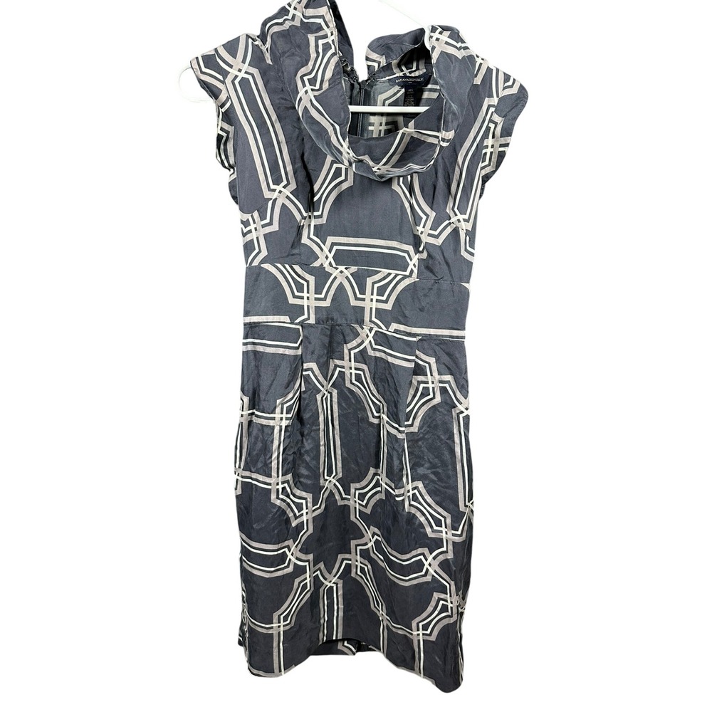 Banana Republic Silk Blend Geometric Cowl Neck Sheath Dress Grey Silver Size 0